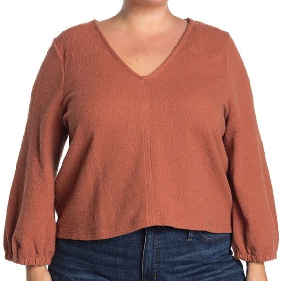 Madewell texture and thread v-neck top warm umber - Picture 1 of 5